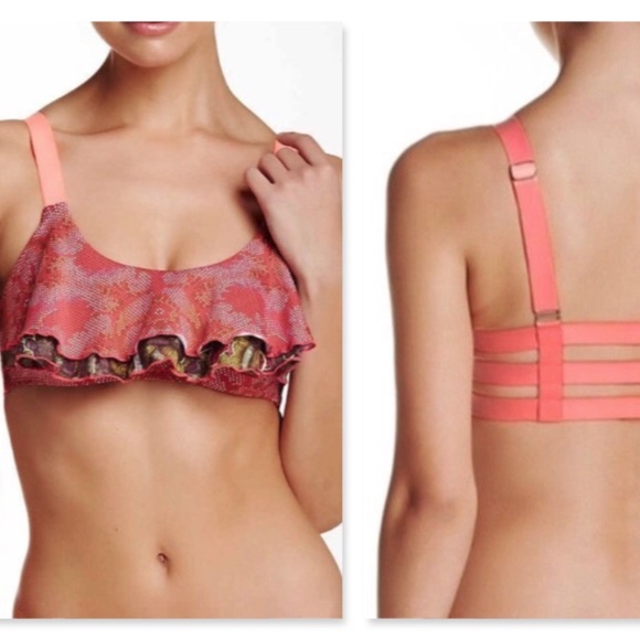 New Maaji Ruffles Seven Roses Caged Back Reversible Size Large - Picture 2 of 5